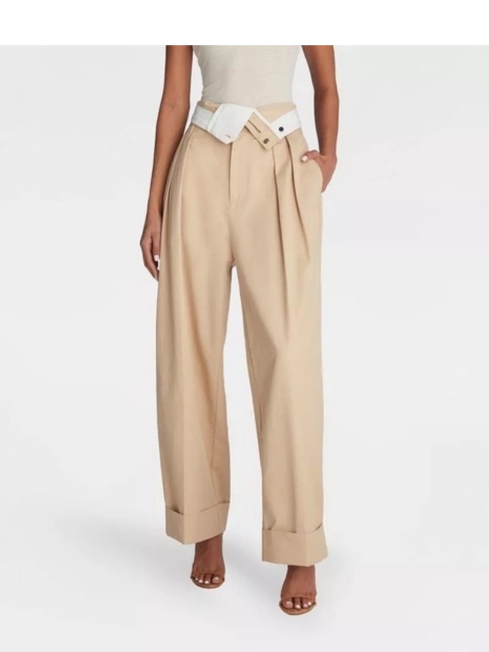 KBB KAHLANA x Target M (MEDIUM) Baggy Leg The Waist Curtain Trouser Tan Pant NWT